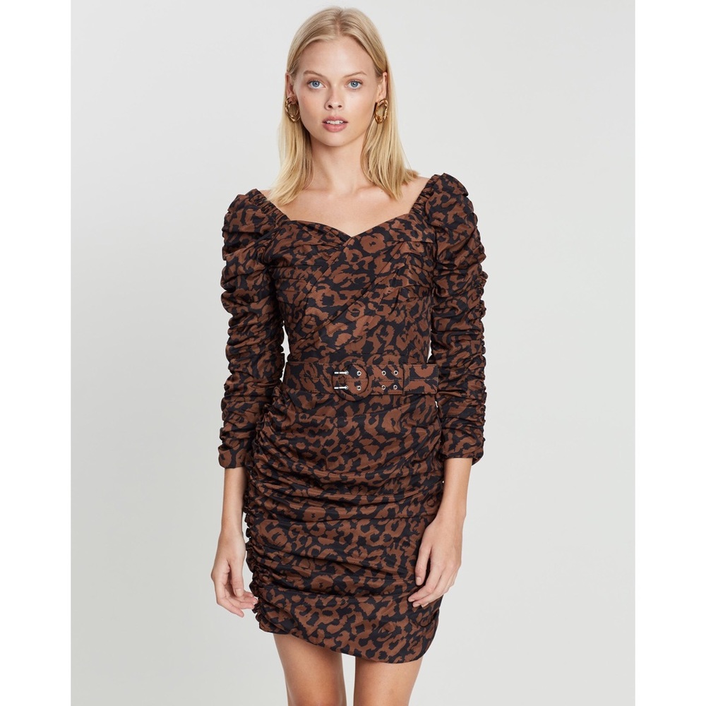 Nicholas Gathered Dress in Leopard Print